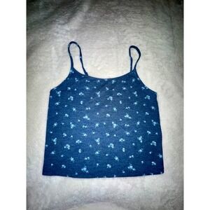 American‎ Eagle Floral Cami Top Ribbed Knit Sleeveless Blue Small